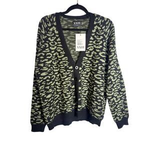 NWT XXIII Khaki/Blk Leopard Cardigan, Sz. L-XL